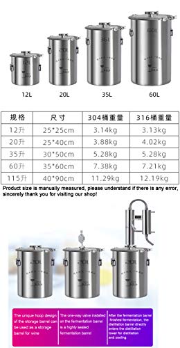 Barril de fermentación de acero inoxidable 304/316 para vino de fermentación de acero inoxidable 304/316, tanque sellado para el hogar, equipo para hacer vino (304 acero inoxidable, 35 L)