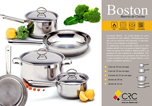 Batería de Cocina Boston de Acero Inoxidable compuesta por 8 Piezas.