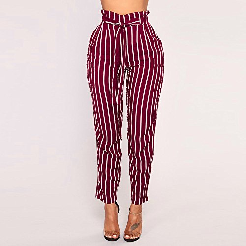 BaZhaHei, Mujeres Flacas Pantalones Vaqueros a Rayas a Rayas Corbata Cintura Alta Damas pantalón pantalón Skinny Women Striped Long Jeans Tie High Waist Ladies Pants Trouser Pantalón de Mujer