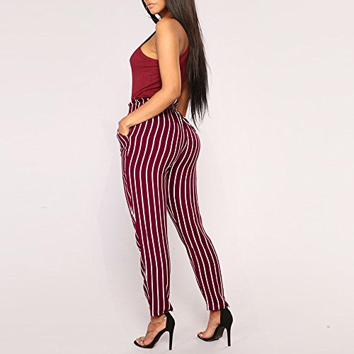 BaZhaHei, Mujeres Flacas Pantalones Vaqueros a Rayas a Rayas Corbata Cintura Alta Damas pantalón pantalón Skinny Women Striped Long Jeans Tie High Waist Ladies Pants Trouser Pantalón de Mujer