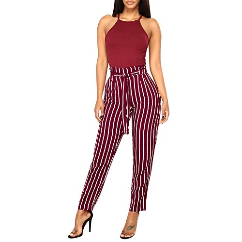 BaZhaHei, Mujeres Flacas Pantalones Vaqueros a Rayas a Rayas Corbata Cintura Alta Damas pantalón pantalón Skinny Women Striped Long Jeans Tie High Waist Ladies Pants Trouser Pantalón de Mujer