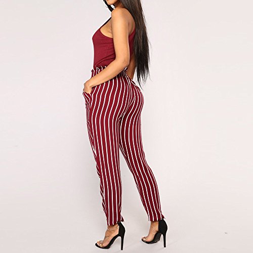 BaZhaHei, Mujeres Flacas Pantalones Vaqueros a Rayas a Rayas Corbata Cintura Alta Damas pantalón pantalón Skinny Women Striped Long Jeans Tie High Waist Ladies Pants Trouser Pantalón de Mujer