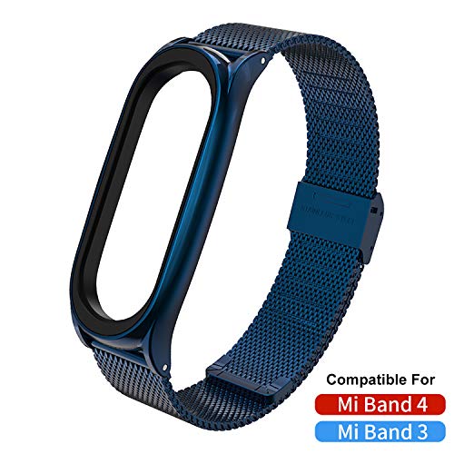 BDIG Correa Compatible Mi Band 4 Mi Band 3 Correas Metal,Pulsera de Acero Inoxidable Agradable para Mi Band 3 Mi Band 4 Correa (No Host),Azul