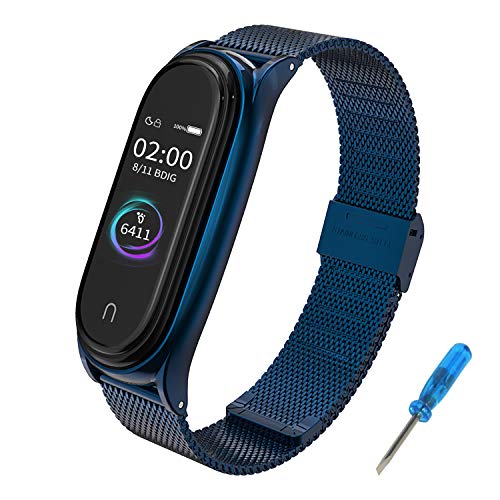 BDIG Correa Compatible Mi Band 4 Mi Band 3 Correas Metal,Pulsera de Acero Inoxidable Agradable para Mi Band 3 Mi Band 4 Correa (No Host),Azul