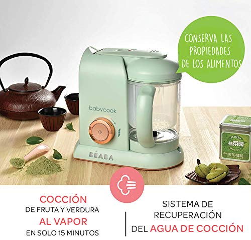 Béaba Babycook Solo Robot de cocina infantil 4 en 1, Tritura, cocina y cuece al vapor, Cocción rápida, Comida casera y deliciosa para bebés y niños, Comida variada para tu bebé, Verde (Matcha)