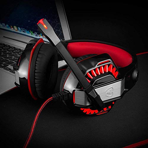 Beexcellent GM-2 Pro Gaming Over-Ear con micrófono, luces LED y control de volumen Cancelación de ruido de graves estéreo, para PS4 Xbox One, ordenador portátil, PC, Tablet(Rojo)