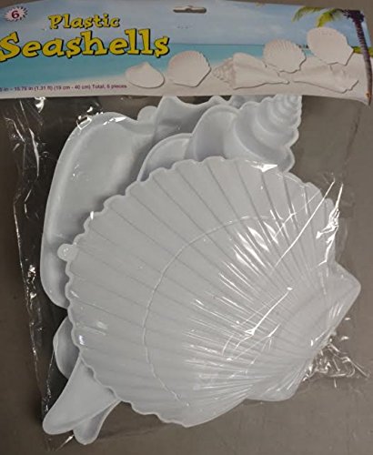 Beistle 55175 - Juego de 6 conchas de plástico para decoración de fiestas, color blanco