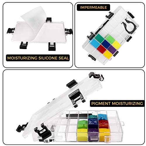 Belle Vous Caja Paleta de Acuarelas - Paleta de Colores 24 Compartimentos - Hermética Paleta Viajes para Acuarela, Pintura al óleo, Gouache, Acrílico - Pintura Palette box para Artistas y Estudiantes