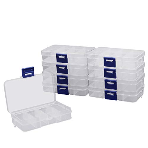 BELLE VOUS (Pack de 10) Cajas de Almacenaje Abalorios 8 Compartimentos - Cajas Organizadoras de Plastico Ajustable para Joyas - Estuche para Pendientes, Hacer Bisutería y Pequeños Accesorios