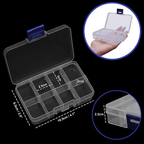 BELLE VOUS (Pack de 10) Cajas de Almacenaje Abalorios 8 Compartimentos - Cajas Organizadoras de Plastico Ajustable para Joyas - Estuche para Pendientes, Hacer Bisutería y Pequeños Accesorios