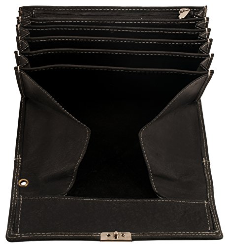 BelleBay Cartera de Cuero para Camarero | Camarero de Profesionales de Cuero Genuino con Aspecto Vintage | Billetera - Monedero | Hombre - Mujer | XXL Grande Capacidad (Negro)