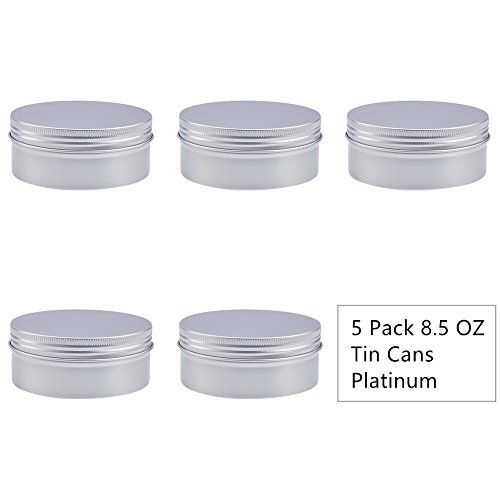 BENECREAT 5 Pack 250ml Lata de Aluminio Caja de Aluminio Redondas con Tapa de Rosca Contenedores Metálicos - Ideal para Almacenar Especias, Dulces, Té o Pastillas (Platino)