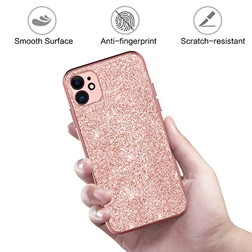 BENTOBEN - Carcasa para iPhone 11 (2019, poliuretano termoplástico), diseño de lentejuelas brillantes, ultrafina, muy ligera, de silicona flexible, color oro rosa