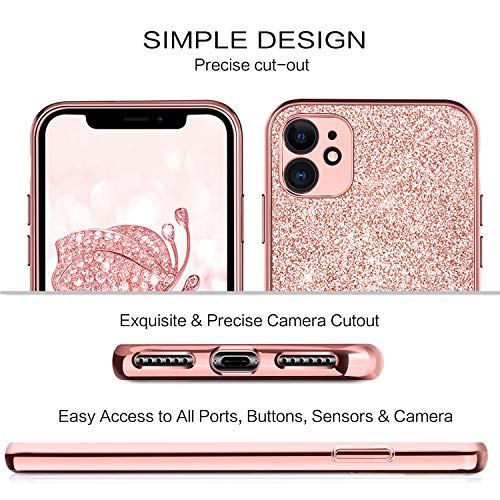 BENTOBEN - Carcasa para iPhone 11 (2019, poliuretano termoplástico), diseño de lentejuelas brillantes, ultrafina, muy ligera, de silicona flexible, color oro rosa