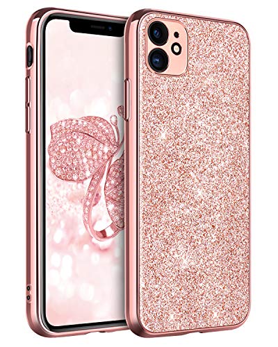 BENTOBEN - Carcasa para iPhone 11 (2019, poliuretano termoplástico), diseño de lentejuelas brillantes, ultrafina, muy ligera, de silicona flexible, color oro rosa