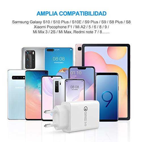 BERLS Cargador de Carga rápida Tipo C para Xiaomi Pocophone F1, Mi A2, Mi 5/8/9 Pro Mix 3 A1 Note 2 Note 3, Samsung S10 S9 S8 Plus Note 8 9 A8 A9 A3 A5 A7(2017), Huawei P20, Moto G6……