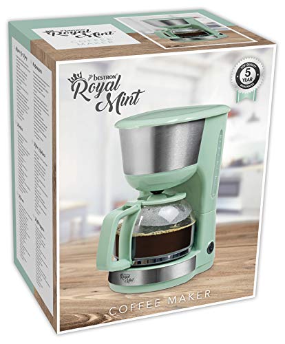 Bestron Cafetera con Placa Térmica, Royal Mint, Para Café de Filtro Molido, 10 Tazas, 1000 W, Verde menta