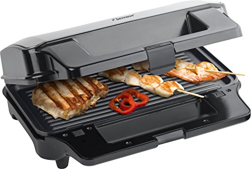 Bestron Parrilla Sandwichera 3 en 1, Revestimiento Antiadherente, 900 W, Negro