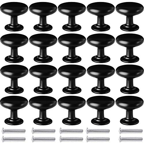 BETOY 20PCS Negro Pomo de armario redondo, tirador para cajón, Pomos y Tiradores de Muebles, 30mm Pomos, pomos redondos, para Puertas, Armarios de Cocina,Cajones - un solo agujero