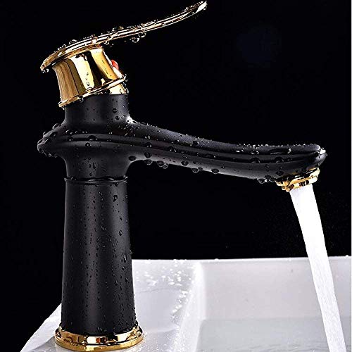 BFDMY Lavabo del Fregadero Grifo Mezclador Agujero Elegante del Diseño De La Cascada Arqueada Solo Agujero del Fregadero Cuarto De Latón para La Cocina Y Negro