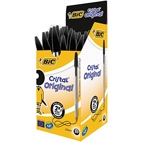 BIC Cristal Original Bolígrafos Punta Media (1,0 mm) - Negro, Caja de 50 Unidades, Perfecto para Oficinas