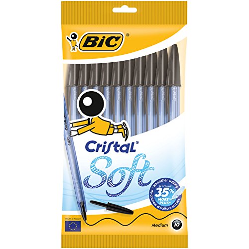 BIC Cristal Soft bolígrafos punta media (1,2 mm) - Negro, Blíster de 10 unidades