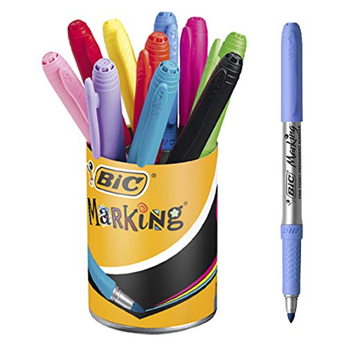 BIC Marking - Bote de 10 marcadores permanentes punta cónica media, colores surtidos en tonos pastel e intensos