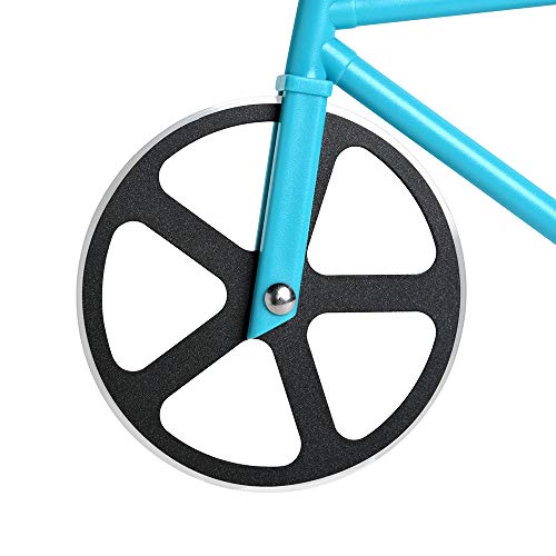 Bicicleta Cortador de Pizza, Rueda de Corte de Acero Inoxidable con Revestimiento Antiadherente con Soporte (Celeste 19cm * 12cm * 4 cm)