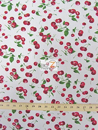 Big Z Fabric Blanco Cherry Frutas impresión Poly Tela de algodón, 58 "/59" Ancho se Vende por el Patio (P17)