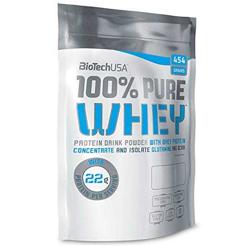 BioTech USA – 100% Pure Whey – Bolsa de 454 g + C.P. Coctelera Sports gratis/proteína multicomponente/huevo/casina/aislado/concentrado de proteínas.