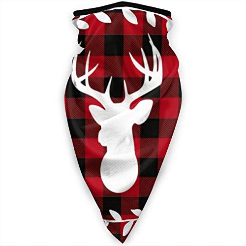 Bklzzjc Feliz Navidad Buffalo Plaid Deer Cuello Polaina Bufanda Sol Protección contra el Polvo UV Mascarilla Resistente al Viento Bandana Transpirable Pasamontañas