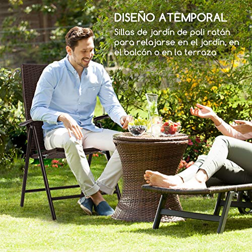 Blumfeldt Estoril Tumbona Plegable - Juego de 2 Piezas, Asiento: 45x45cm, Respaldo Regulable en Altura de 8 Posiciones, Cubierta Impermeable, SmartSpace Concept, Tubo de Aluminio, Marrón