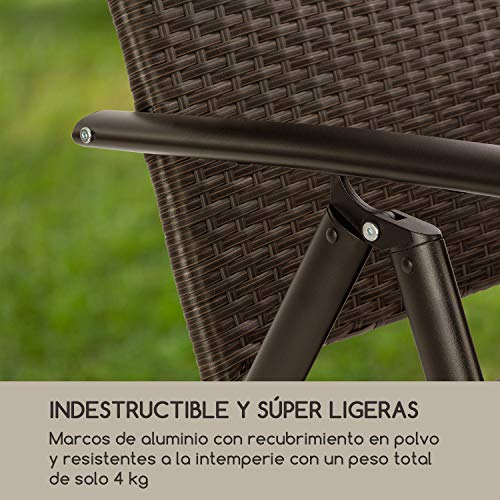 Blumfeldt Estoril Tumbona Plegable - Juego de 2 Piezas, Asiento: 45x45cm, Respaldo Regulable en Altura de 8 Posiciones, Cubierta Impermeable, SmartSpace Concept, Tubo de Aluminio, Marrón