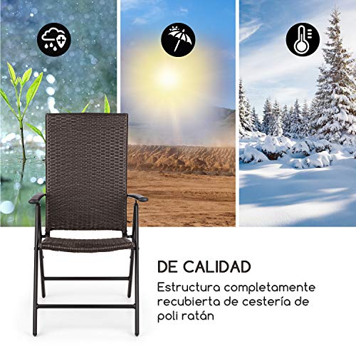 Blumfeldt Estoril Tumbona Plegable - Juego de 2 Piezas, Asiento: 45x45cm, Respaldo Regulable en Altura de 8 Posiciones, Cubierta Impermeable, SmartSpace Concept, Tubo de Aluminio, Marrón