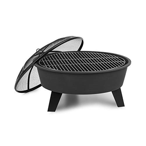 Blumfeldt Nolana brasero 2 en 1 y Barbacoa - 73 cm de diámetro, Protector de chispas, Parrilla de 64 cm, Concepto FireView, Hierro Fundido, Acero Revestido, con atizador y Parrilla, Negro