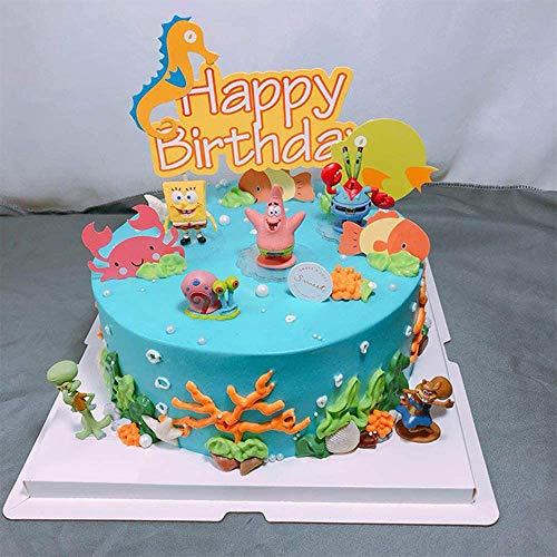 Bob Esponja Cake Topper Set Decoraciones De Jardín En Miniatura Decoraciones De Dinosaurios Decoración De Pasteles Plug-in Postre Dress Up (6pcs)