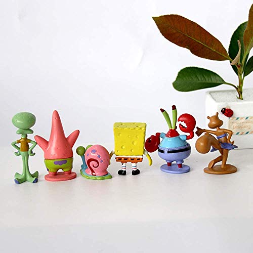 Bob Esponja Cake Topper Set Decoraciones De Jardín En Miniatura Decoraciones De Dinosaurios Decoración De Pasteles Plug-in Postre Dress Up (6pcs)