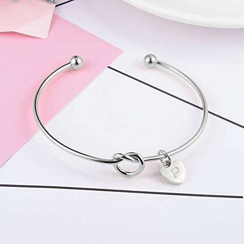 BOCHOI Pulsera de Plata con Nudo Inicial para Mujeres y niñas, Letra P para Damas de Honor, propuesta de joyería, Regalo de Boda