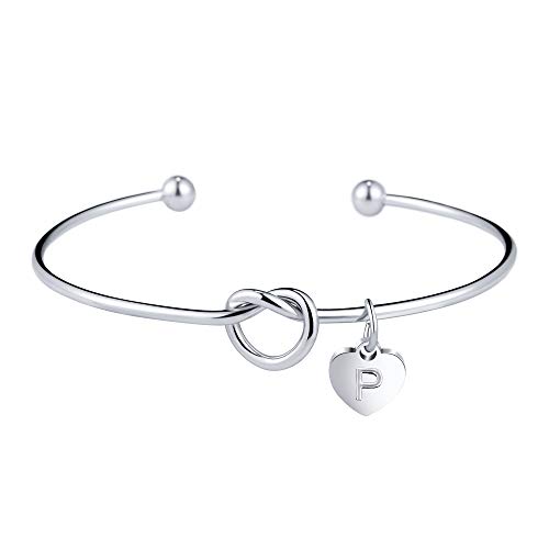 BOCHOI Pulsera de Plata con Nudo Inicial para Mujeres y niñas, Letra P para Damas de Honor, propuesta de joyería, Regalo de Boda