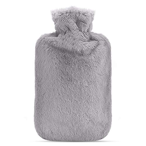 Bolsa de Agua Caliente, otumixx Botellas de Agua Caliente con Suave Felpa Funda 2L Natural Goma Agua Caliente Bolsa Hot Water Bottle para Mantener el Agua Caliente-Gris, Gris