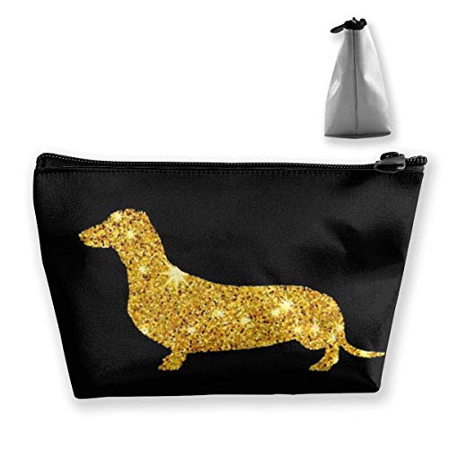 Bolsa multifunción de viaje para cosméticos – Purpurina dorado Daschund perro trapecio organizador de maquillaje bolso de mano