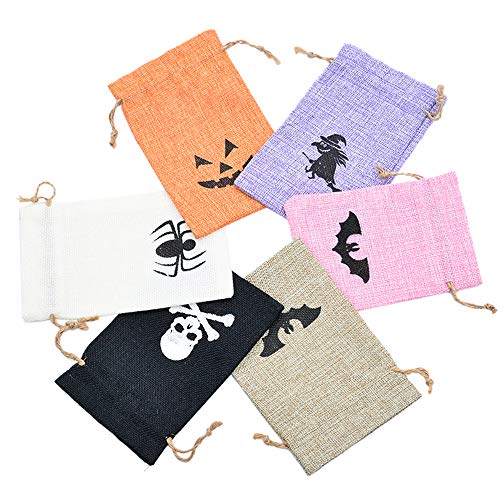 Bolsas de dulces de Halloween para niños, con cordón, para trucos o golosinas, bolsa de regalo de Halloween, para fiestas infantiles, 9 x 13 cm, 6 unidades