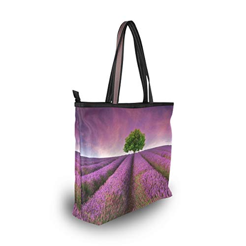 Bolso de mano para mujer, estilo de lavanda, con cremallera, de gran capacidad