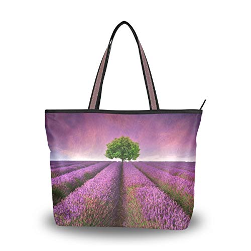 Bolso de mano para mujer, estilo de lavanda, con cremallera, de gran capacidad