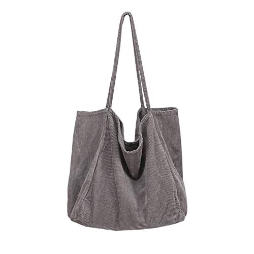 Bolso de pana para Mujer Niñas Gran capacidad(39x39x22cm) Bolso hombro de pana Bolso de mano lavable bolso de bandolera casual para mamá maestra trabajo escolar playa compras comida viajes (Gris)