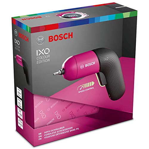 Bosch IXO - Atornillador a batería (6.a generación, recargable con cable micro-USB, regulación de la velocidad, en estuche, rosa)