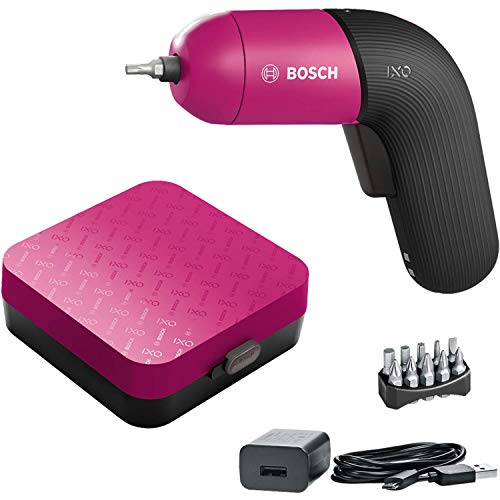 Bosch IXO - Atornillador a batería (6.a generación, recargable con cable micro-USB, regulación de la velocidad, en estuche, rosa)