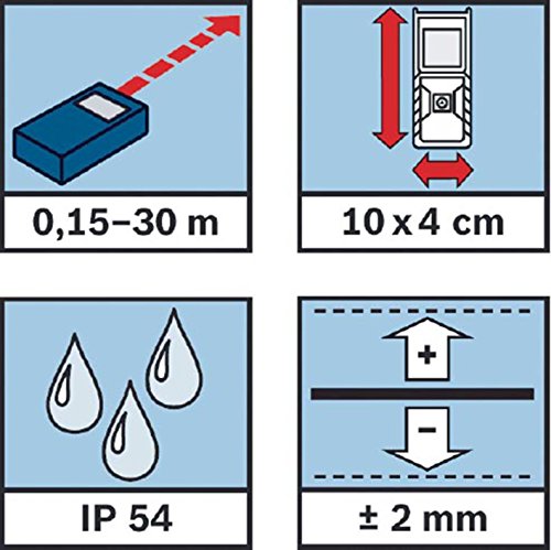 Bosch Professional Medidor láser de distancia GLM 30 (uso con un solo botón, máx. distancia: 30 m, 2 pilas de 1,5 V, funda)