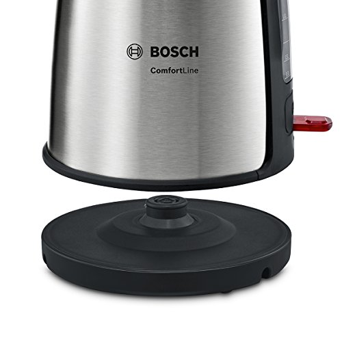 Bosch TWK6A813 ComfortLine Hervidor de agua, 1,7 litros de capacidad, 2400 W, acero inoxidable, color negro y acero