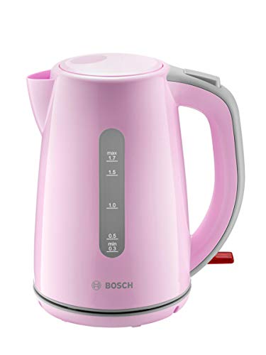 Bosch TWK7500K Hervidor de agua inalámbrico, apagado automático, protección contra sobrecalentamiento, filtro de cal, 1,7 L, 2200 W, color rosa